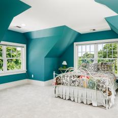 Blue Cottage Bedroom With Sloped Walls