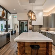 Gray Modern Kitchen With Wood Island