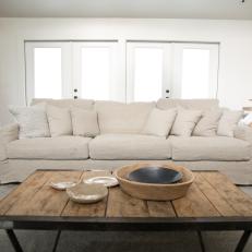 Neutral Craftsman Living Room with White Sofa 