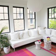 Contemporary White Sunroom with Multicolor Rug 