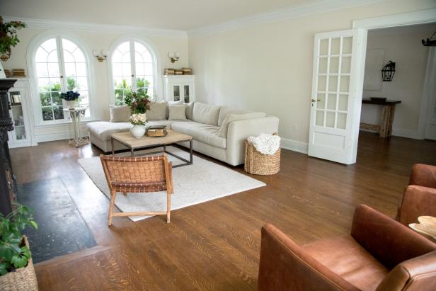 Rustic Neutral Living Room with a Hardwood Brown Floor | HGTV