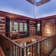 Coffered 35-Foot Ceiling Creates Drama in Two-Story Home Library