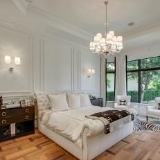 Modern Master Suite Showcases Tray Ceiling, Wainscoting