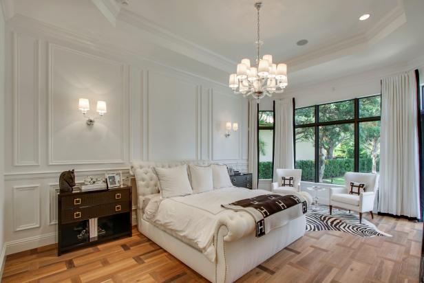 Modern Master Suite Showcases Tray Ceiling Wainscoting Hgtv