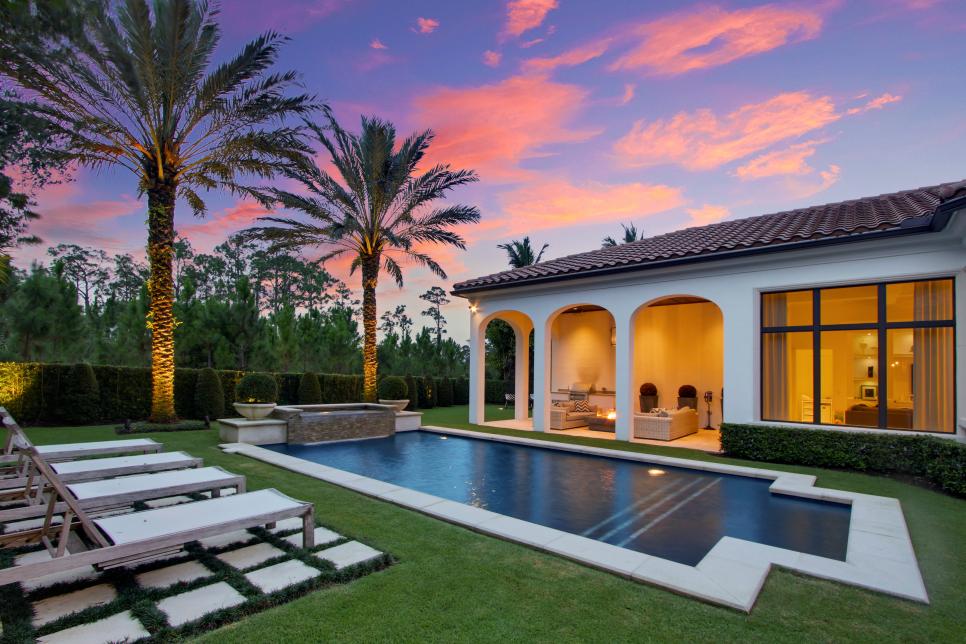 Mediterranean-modern backyard with pool