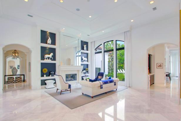 Modern White Living Room With Marble Flooring Hgtv