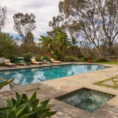 Backyard Offers Multiple Spots for Relaxation, Including Pool and Spa