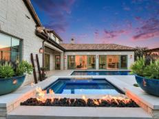 White Transitional Patio with Pool