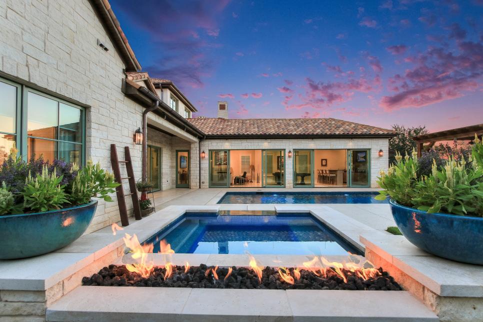 White Transitional Patio with Pool