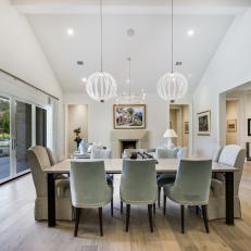 White, Transitional Living and Dining Space