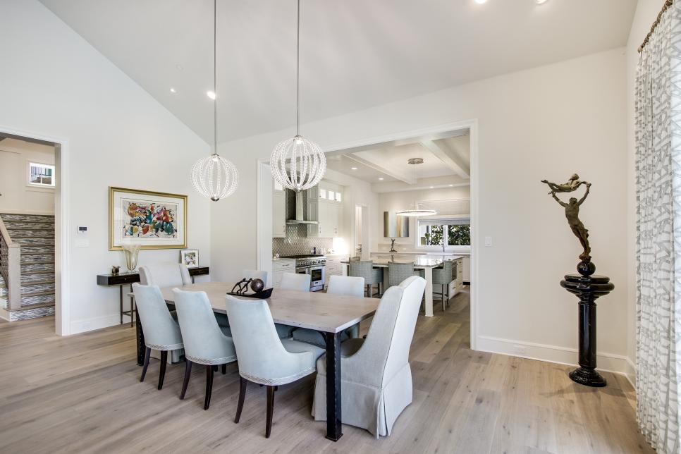White Transitional Dining Room With, Transitional Light Fixtures Dining Room
