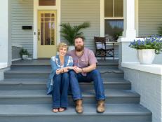 As seen on Home Town, Ben and Erin Napier (C) have fully renovated the home for Amy and her son, Michael in Laurel, MS.  The exterior of the Luker home features all new operable windows and an updated paint scheme that highlights the existing brick work. (portrait)