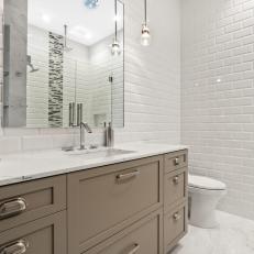 White Single Vanity Bathroom With Bulb Pendant