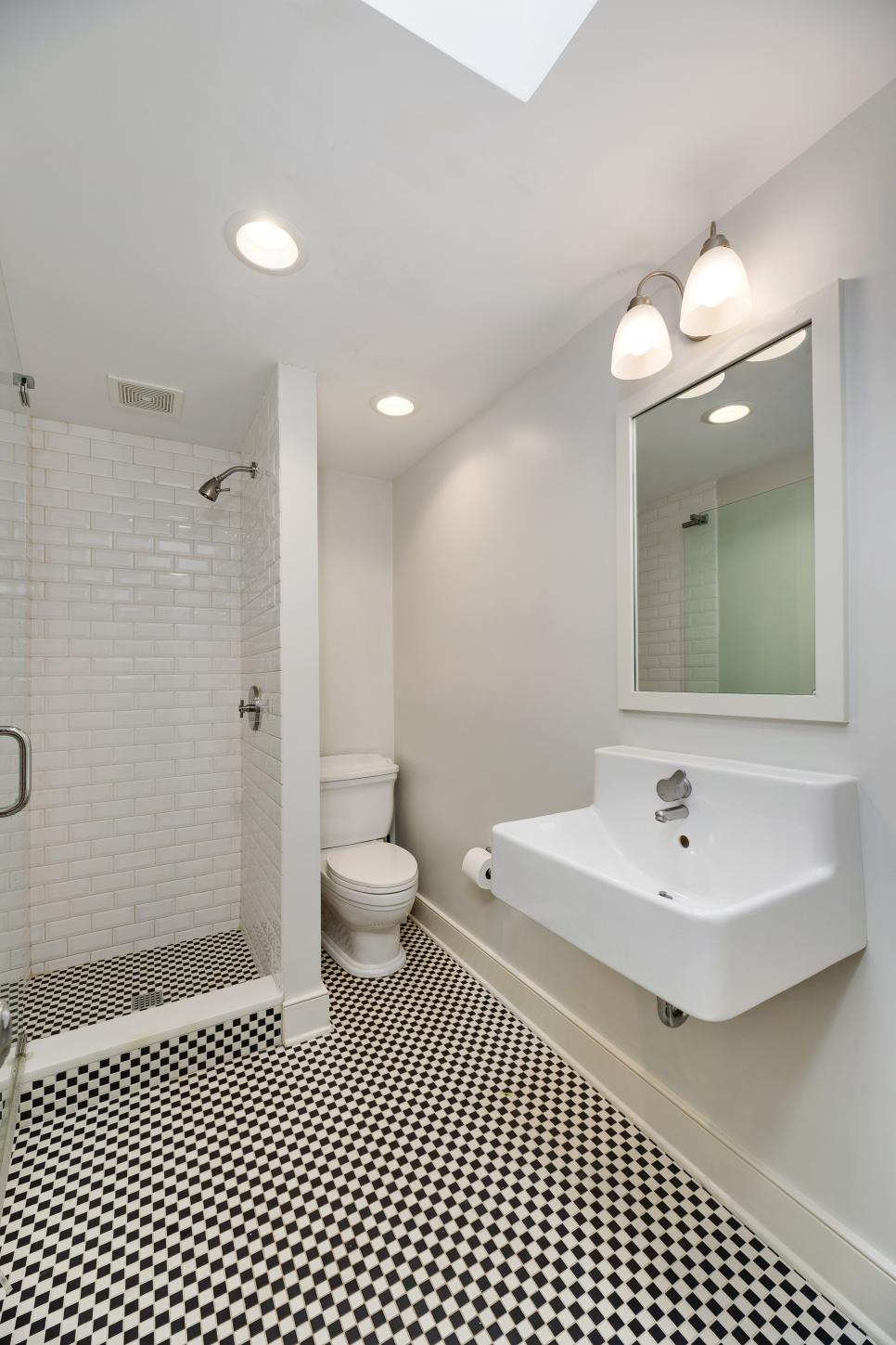 Small Bathroom With BlackandWhite Checkered Floor