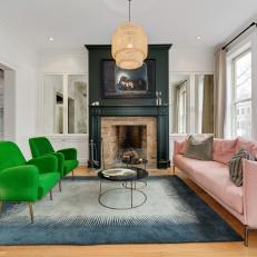 Contemporary Living Room Embraces Bold Furniture, Painted Fireplace
