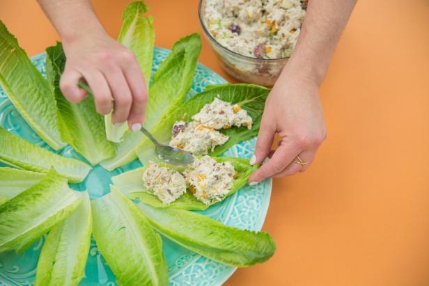 Chicken Salad Served on Romaine Leaves