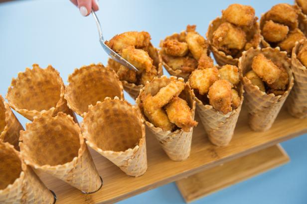 Chicken Tenders Inside Waffle Cones