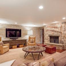 Grand Stone Fireplace in French Country Manor