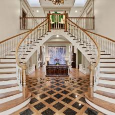Imperial Staircase Adds Drama to Greek Revival-Style Foyer