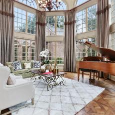 Formal Sitting Room With Two-Story Windows, Piano