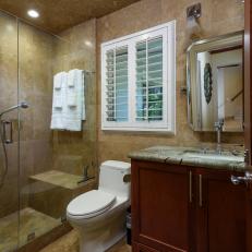 Brown Bathroom With Walk-In Shower