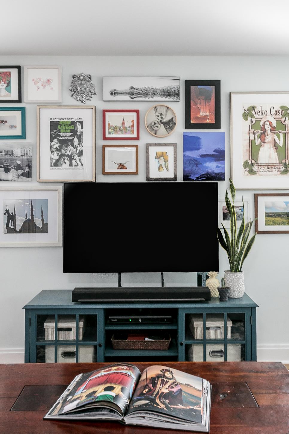 Eclectic Gallery Wall and TV HGTV