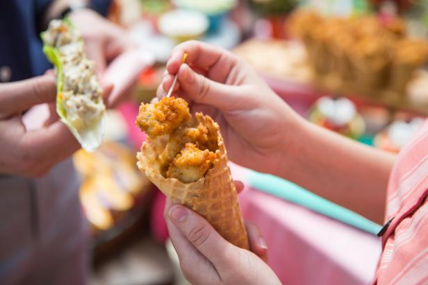Chicken Served in a Waffle Cone is Handheld and Delicious