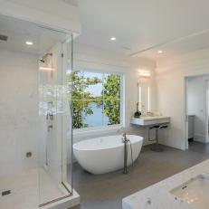 Contemporary Master Bath in Waterfront Mansion