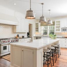Eat-In Kitchen Shines With Stainless Pendants
