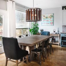 Rustic Dining Room With Metal Chairs