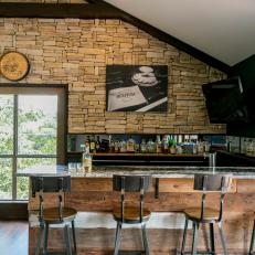 Neutral Rustic Bar With Stone Wall