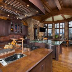 Rustic Kitchen with Stone Walls, Custom Features