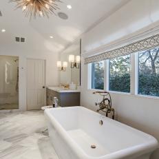 Elegant Bathroom With Large Soaking Tub And Walk-In Shower