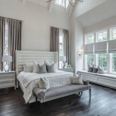 Gray and White Transitional Guest Room with Window Seat
