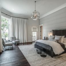 Gray, Transitional Bedroom with Paneled Accent Wall