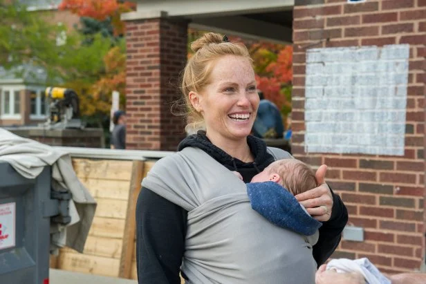 Mina Starsiak Hawk is shown with her baby, Jack, as seen on HGTV's Good Bones.