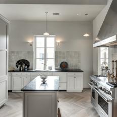 Slate Gray Kitchen With Stainless Steel Appliances 