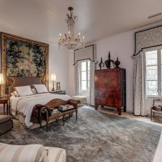 Elegant Master Bedroom With Ornate Chandelier 