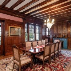 Formal Dining Room With Exposed Beam Ceiling