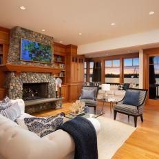 Craftsman Style Living Room With Stone Fireplace