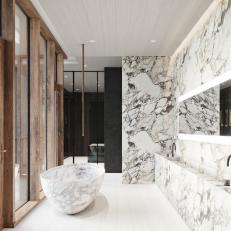 Modern Master Bathroom With Floor-To-Ceiling Marble