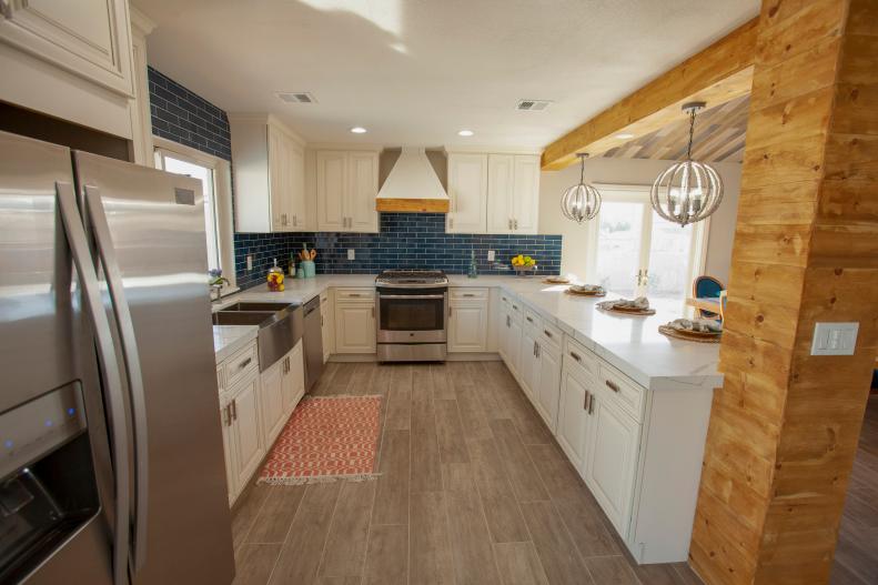 The new open kitchen in the costal beach house that Aubrey and Bristol renovated together as seen on Flip or Flop Vegas