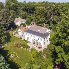 Aerial View of 1800s Greek Revival Home in Fairfield, Conn.