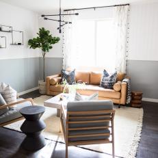 Gray Scandinavian Living Room With Tree