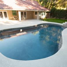 Modern Neutral Swimming Pool with Multicolored Custom Tile 