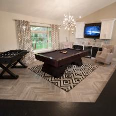 Modern Gray Game Room with a Black and White Rug