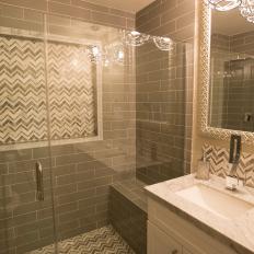 Modern Gray Guest Bathroom with Gray Subway Tile Shower
