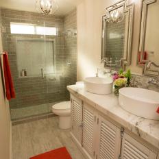 Modern White Master Bathroom with Glass Shower 