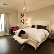 Modern White Bedroom with  Brown Hardwood Floor