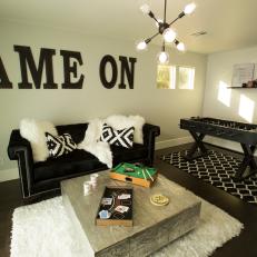 Modern Black and White Game Room with White Rug